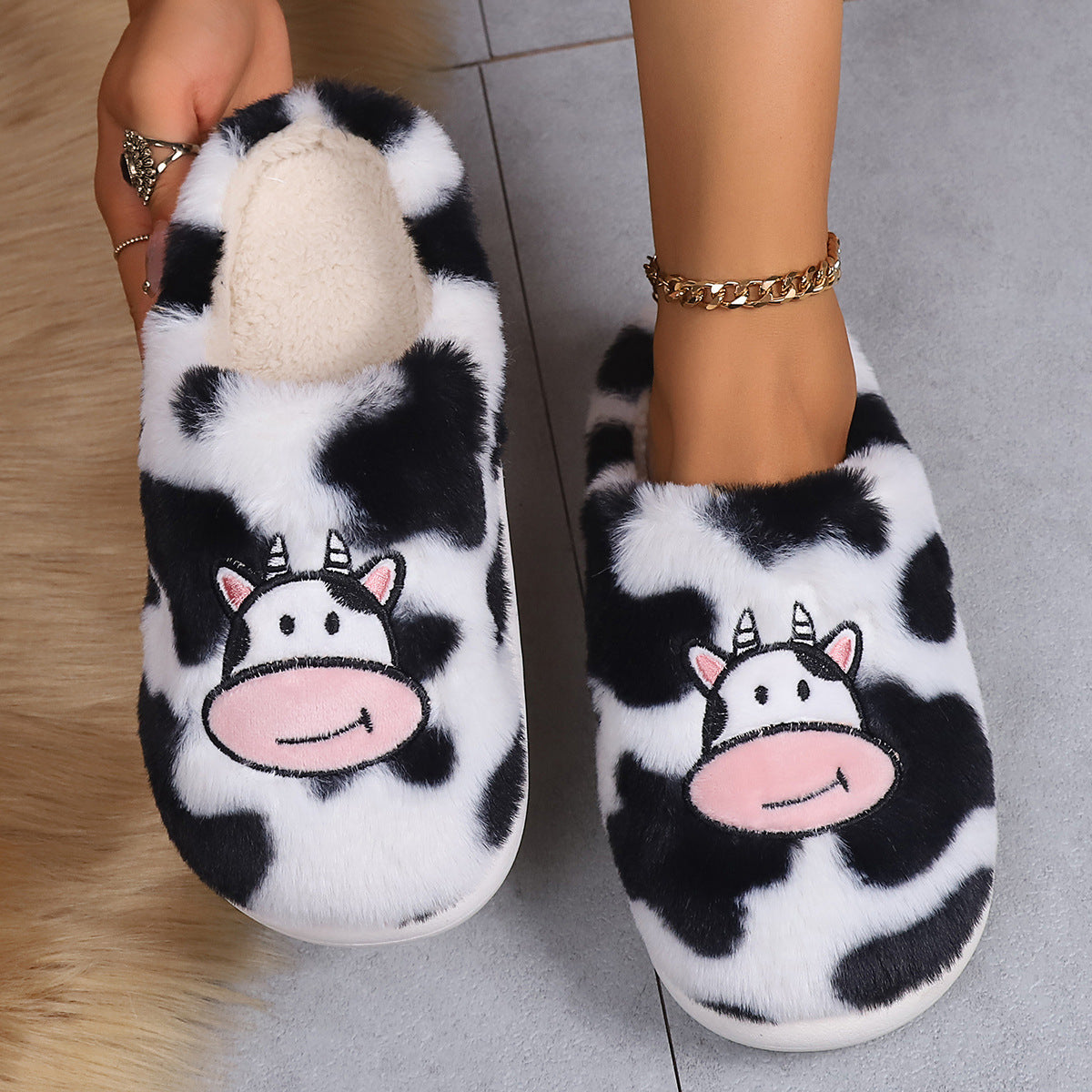 Cartoon Cow Cotton Slippers Indoor Non-slip Warm
