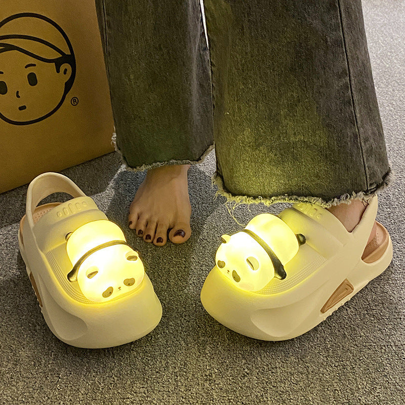 Fluffy Summer Slippers with Panda Light