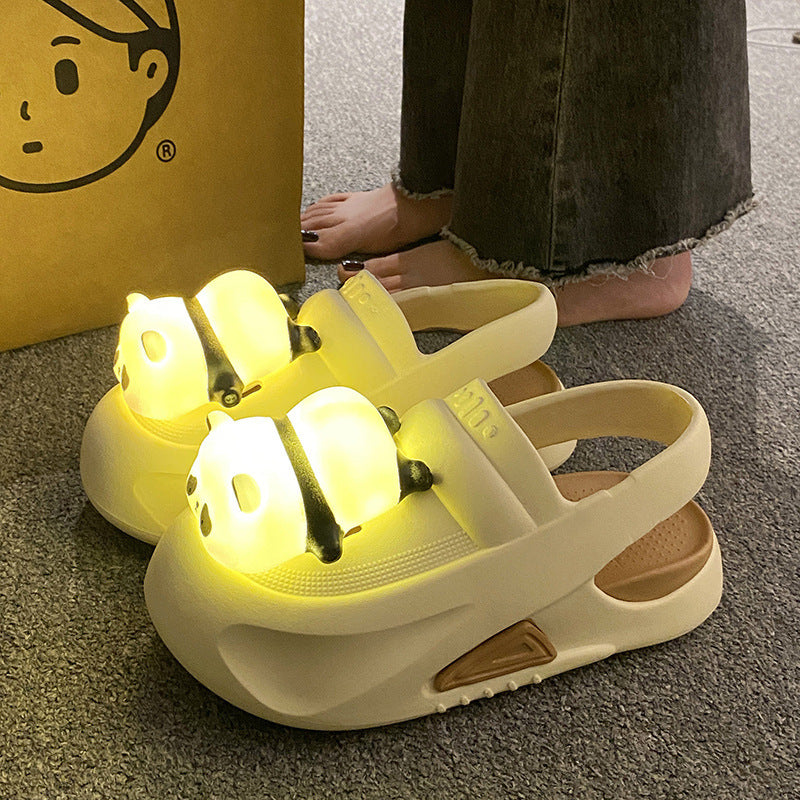 Fluffy Summer Slippers with Panda Light