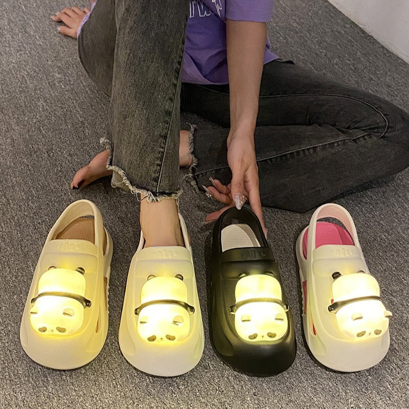 Fluffy Summer Slippers with Panda Light